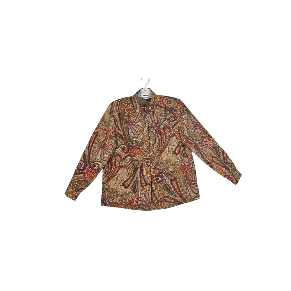 Alfred Dunner Women's 14 Paisley Button-Down Shirt Red Brown Green Beige